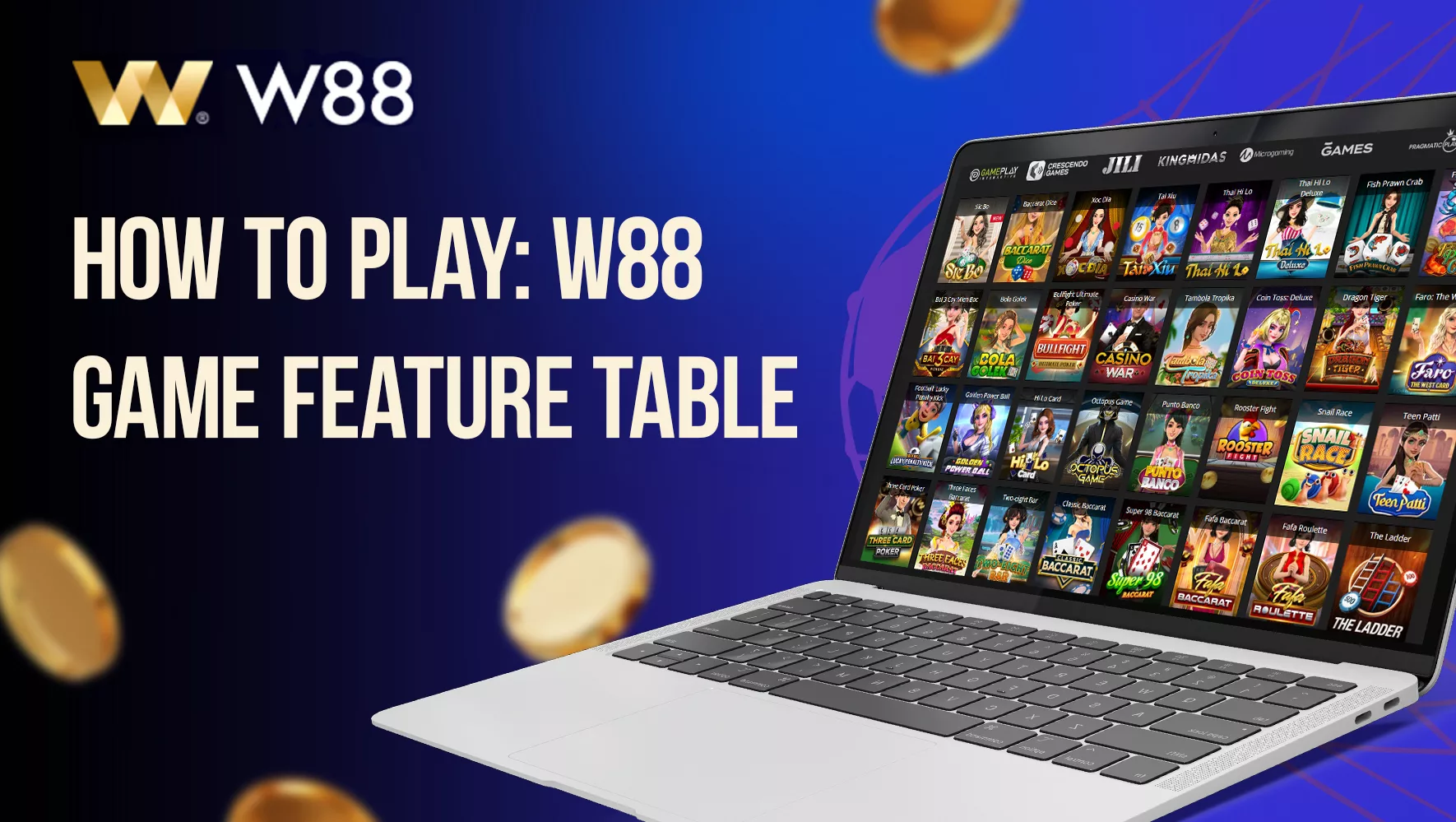 Table with features of games on W88