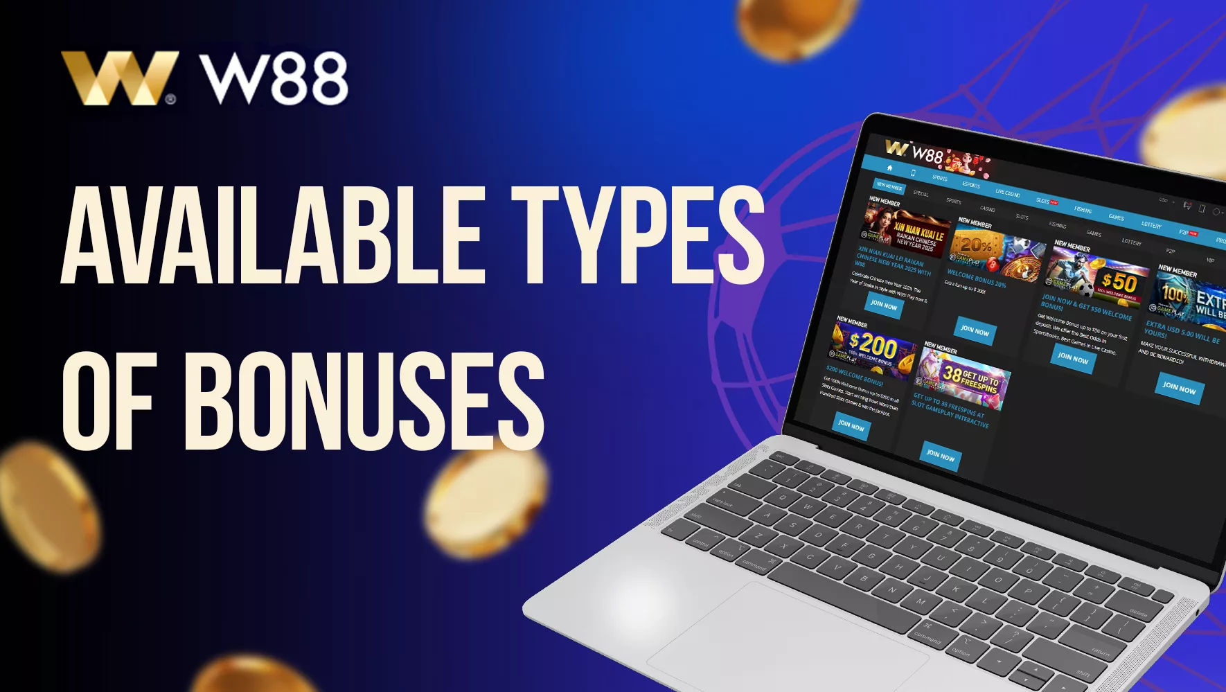 Sports betting and online casino bonuses available on W88